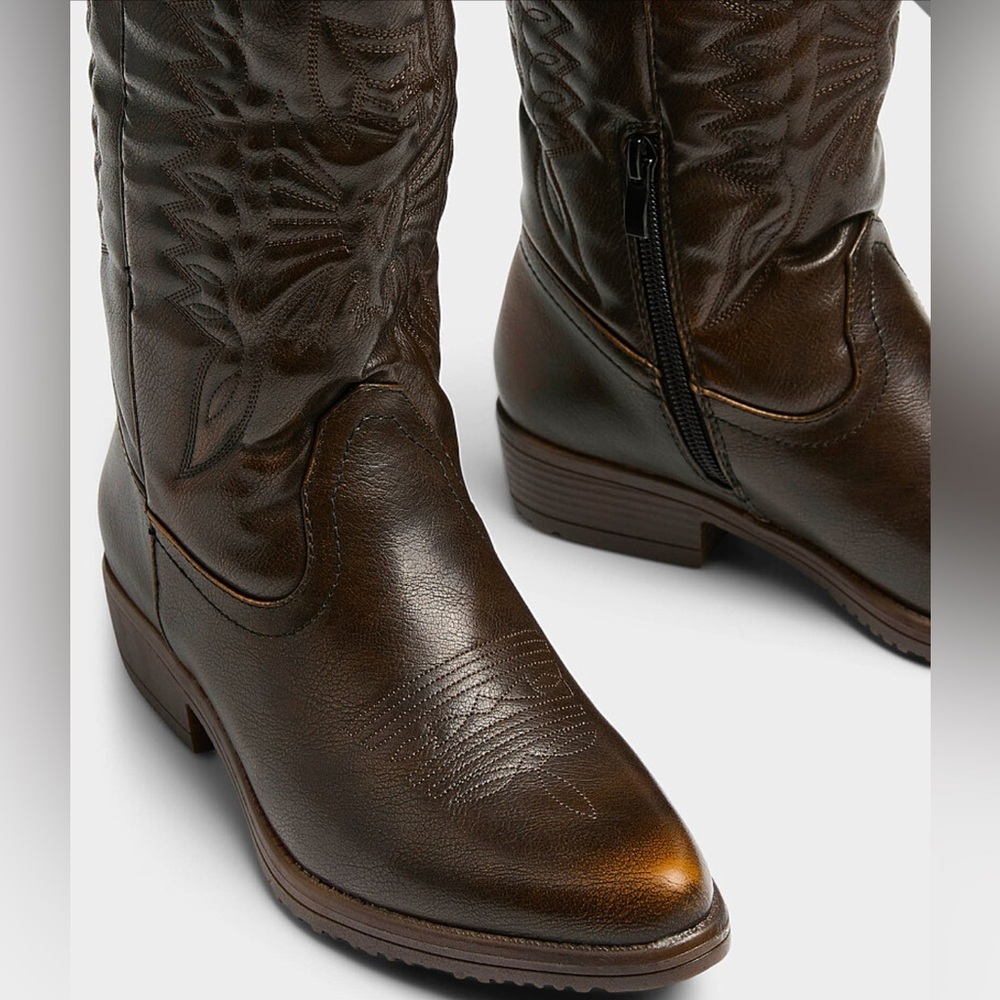 Simons Brown Western Ankle Boots Faux Leather EU 39 - Picture 3 of 12